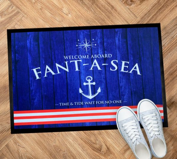 Personalised Boat - - Nautical striped anchor door mat 60 x 40 cm