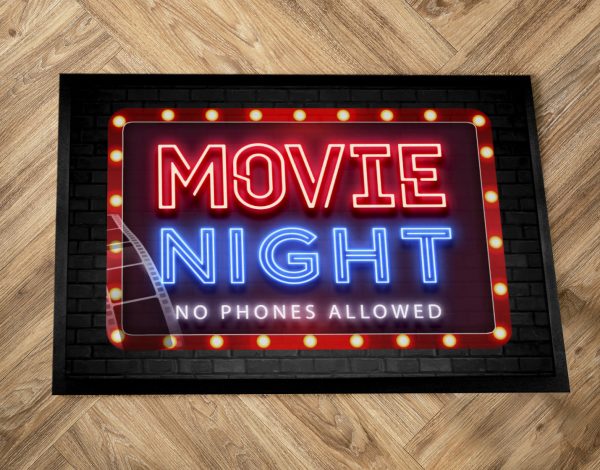 Movie Night - No phones allowed, family cinema film night room mat 60x40cm, non-slip Door Mat