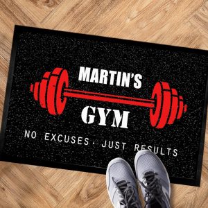 Personalised Gym/weights room  - Dumbells print non slip door mat 60 x 40cm, Red