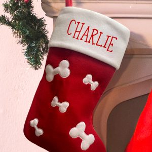 Personalised Christmas Deluxe Red Bones Pet Dog Stocking