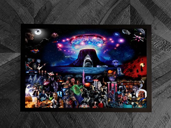 Movie room Door mat - memorabilia montage 4 decades of movies Gift 60cm x 40cm - Image 3