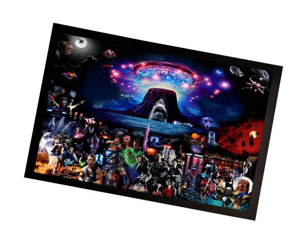 Movie room Door mat - memorabilia montage 4 decades of movies Gift 60cm x 40cm - Image 2