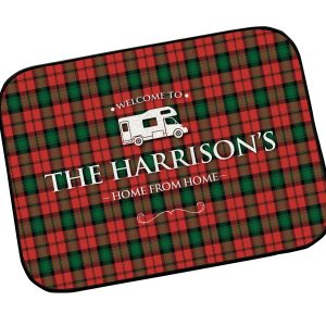 Personalised Campervan Door Mat - Red tartan 44cm x 32cm