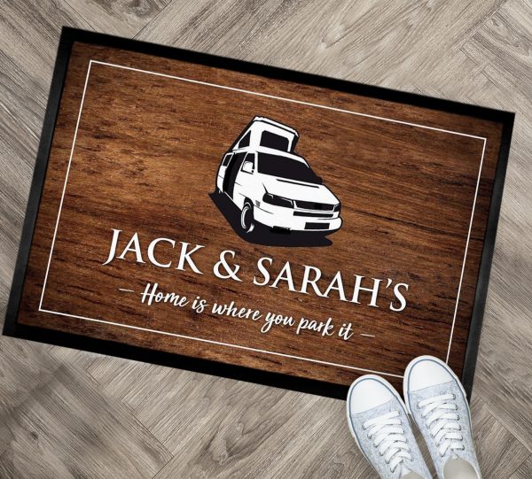 Personalised Campervan Pop Top Wood effect printed Door mat 60 x 40cm v1