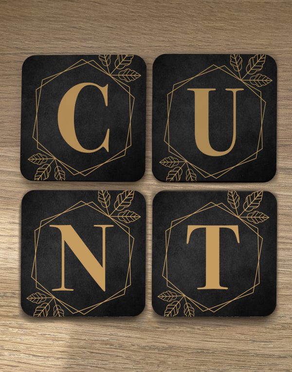 Sweary Coasters | C*nt adult rude joke novelty gift | set of 4 wooden monogram coasters - Image 5